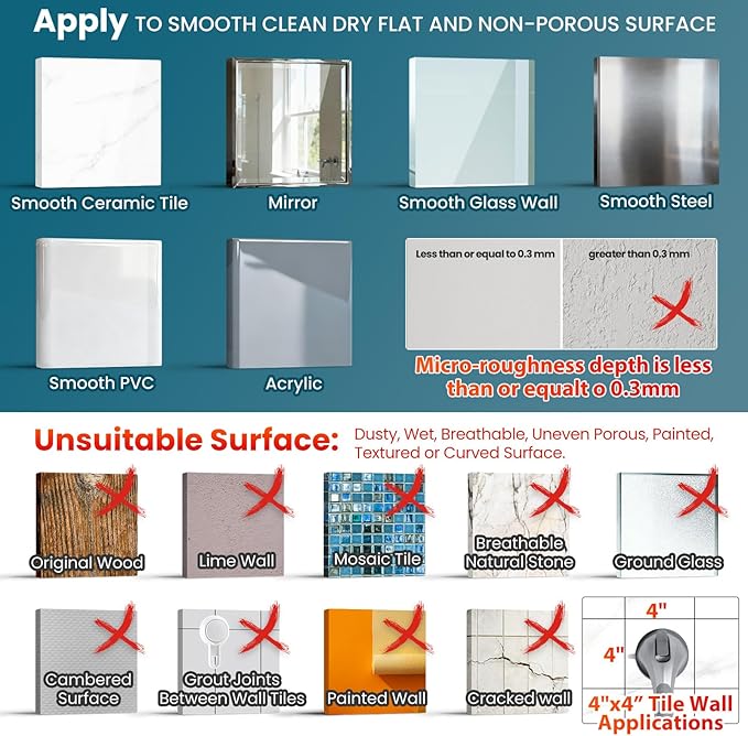 TAILI Shower Grab Bar Glow in The Dark, 16.8 in Grab Bars for Bathtubs, Shower Handles Bath Rails for Seniors and Elderly, Bathroom Safety Grip Removable No Drilling Waterproof Blue