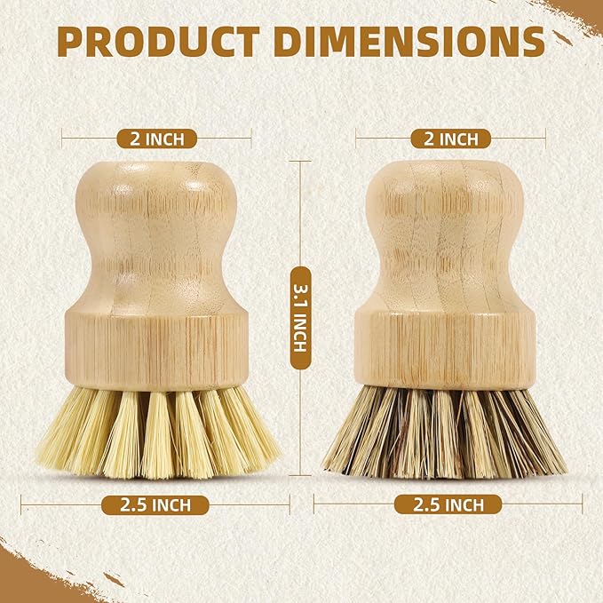 VALENTISE 4 Pack Bamboo Dish Brush Set, Natural Palm Dish Scrubber for Pots and Vegetables, Sisal Bristle Bamboo Scrub Brush for Cleaning Dishes and Pans