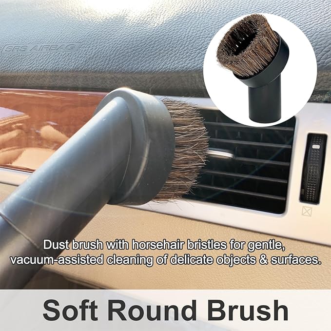 Kodahome Shop Vac Car Detailing Attachments (Soft Horsehair Dusting Brush Long Crevice Tool Nozzle Hose Adapter) for 1-1/4" 1-3/8" 2-1/2" Shopvac Wet Dry Vacuum Cleaner (Car Interior Kit B)