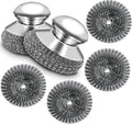 2 Pack Stainless Steel Wool Scrubber with Handle, 4 Replacement Steel Scrubber Wool Pads, Scrubbing Scouring Brush Pads for Cleaning Dishes, Stoves, Kitchen Pots, Pans