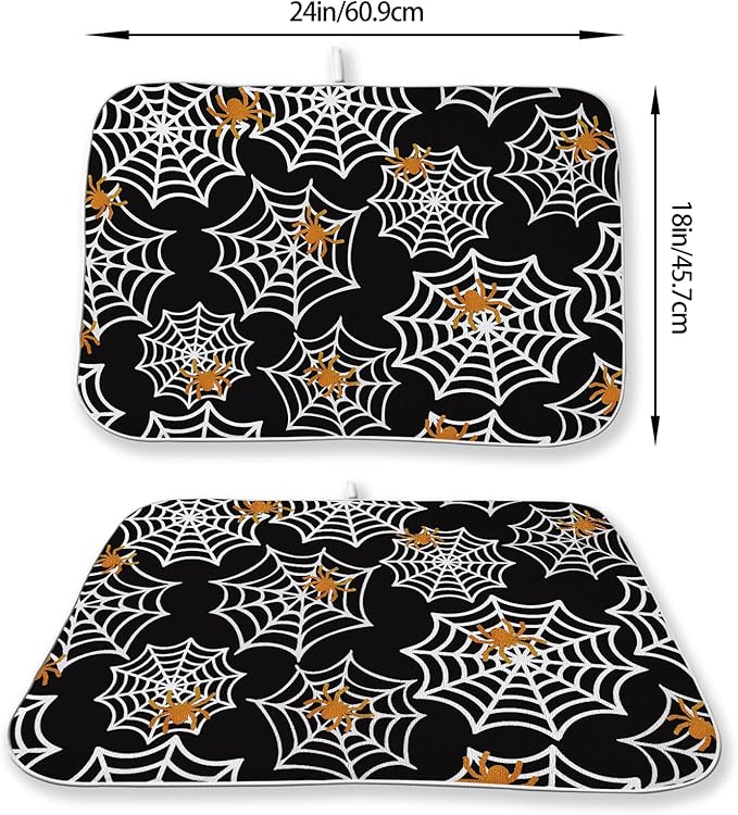 Halloween Dish Drying Mat 18x24 Inch Black Orange Golden Spider Webs Drying Mat Fall Autumn Holiday Absorbent Dish Drying Pad Dish Rack Drainer Mats for Kitchen Dining Counter