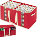 Christmas Visible Ornament Storage Box with Adjustable Dividers/Side Pockets,Ornaments Organizer with Zipper, Storage Container Bin for Christmas Decorations(128 Ball, Red, without Tray)