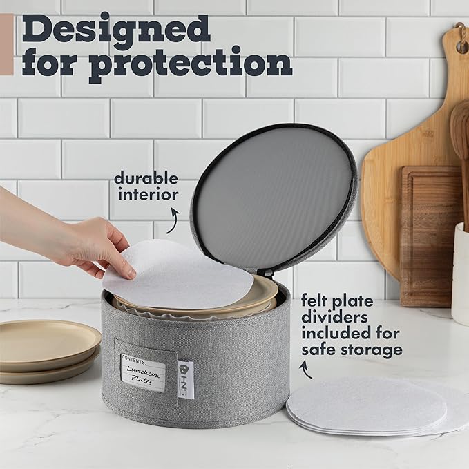 China Storage Hard Shell Containers 5-Piece Set Moving Boxes for Dinnerware, Glasses, Plates, Mugs and Saucers Sturdy Dish Organizer with Dividers for Seasonal Storage - Service for 12 - Gray