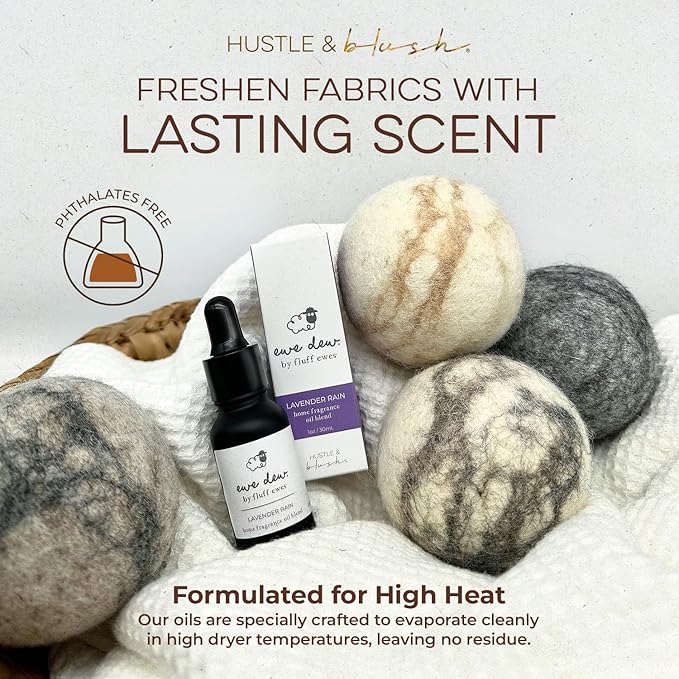 Hustle & Blush Essential Oils Blend for Dryer Balls, 15ml Lavender Rain, Natural Laundry Fragrance, Long-Lasting Fresh Scent, Ideal for Diffusers, Candle Making Holiday Gifts, Multi-Use for Home & DIY