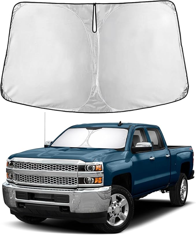 EcoNour Windshield Sunshade for Chevrolet Silverado 2500 2015–2019 | Custom Fit Front Window Sun Shade | Blocks Harmful UV Rays & Reduces Heat | Foldable Sun Visor with Storage Pouch