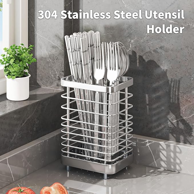 MAXCOOK Kitchen Utensil Drying Rack,304 Stainless Steel Chopsticks Spoon Fork Knife Drainer Basket Flatware Storage Drainer, Dish Drainer for Kitchen Counter