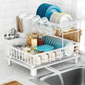IMXSUMDA Dish Drying Rack, 2 Tier Dish Racks for Kitchen Counter, Compact Dish Drainer Rack, Detachable Dish Rack with Drainboard, Utensil Holder, Cup Holder for Small Space - White
