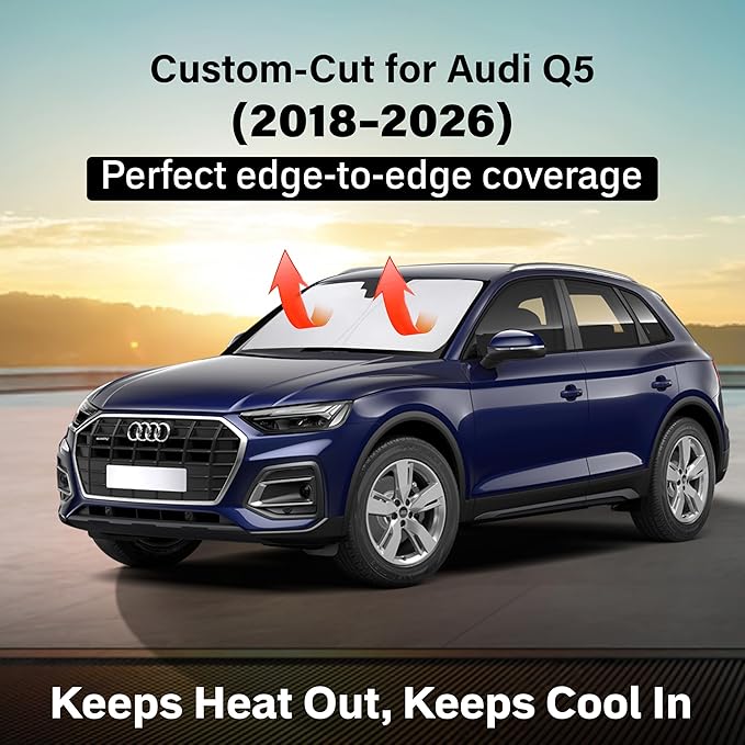 EcoNour Windshield Sun Shade Compatible for Audi Q5 2018–2025 | Luxury SUV Front Window Sunshade | Foldable Sun Visor Protector | Blocks UV Rays & Keeps Cabin Cool