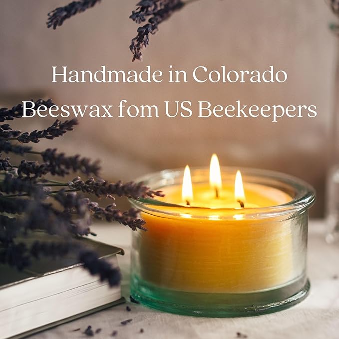 Bluecorn Beeswax 3-Wick Candle, 100% Pure Bees Wax, Tangerine & Geranium Essential Oil Candle Wax, Soy Free, Clean Burning, Long Lasting, Gifts for Women & Men, American Made, 10 Oz