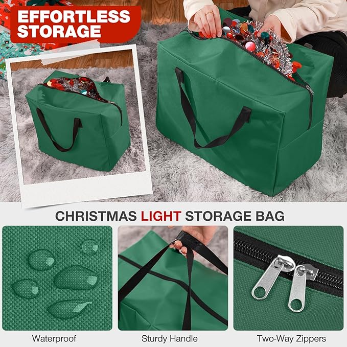 3 Pack Christmas Tree Storage Bag, for 7.5 Ft Artificial Trees up, Durable Waterproof With Reinforced Carrying Handles, Xmas Holiday Garland Bag Storage Case (7.5 Ft, Green)
