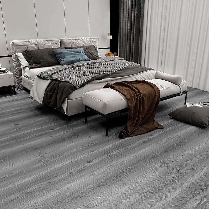 Lareko 108 Sq.Ft,Wood Peel and Stick Floor Tiles,72 Pack Grey Vinyl Flooring (No Adhesive Residue) 36"×6" Waterproof and Non-Slip Laminate Flooring for Renters Bathroom, Living Room(Nature Grey