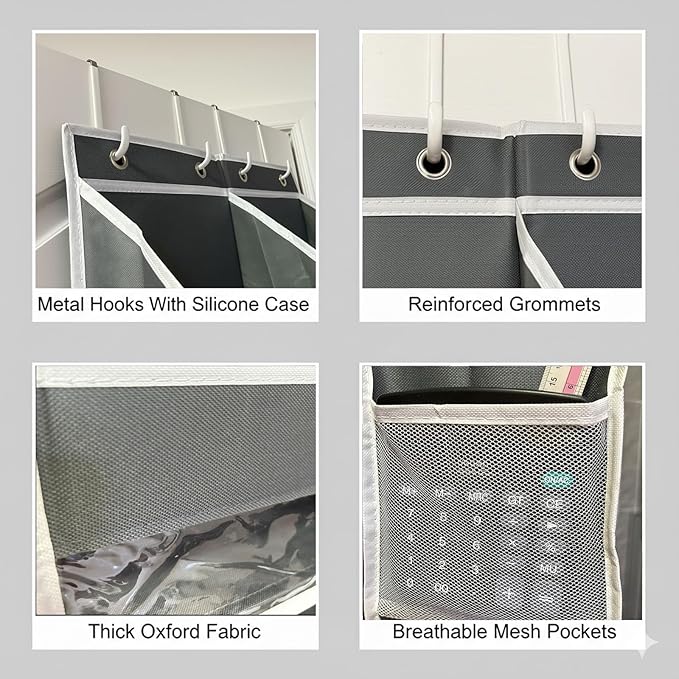 Camkey 10-Pocket Over the Door Organizer with Heavy-Duty 600D Oxford Fabric, Upgraded Hooks with Silicone Protectors for Dorm, Closet Storage, Bedroom, Bathroom