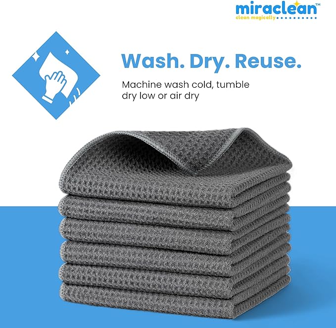 Microfiber Towels for Cars 12 x 12 inches Waffle Weave Microfiber Towel, Barista Towels, Multipurpose Use, Lint Free Cloth For Glass, Dusting & Appliances, 6 Pack Premium Microfiber Cleaning Cloth