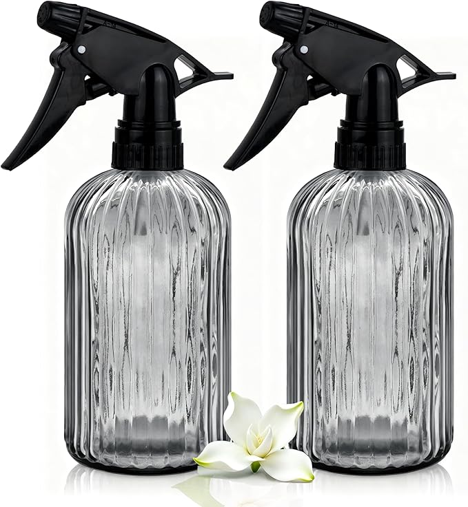Glass Handheld Spray Bottle, 13.5oz Refillable Plant Mister Bottle 2 Pack, Water Spray Bottle with Adjustable Mist Nozzle for Outdoor Gardening, Indoor Flowers, Cleaning, Hair & Pets Care (Grey)