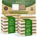 AIRNEX Natural Kitchen Sponges Pack of 20 - Biodegradable Cellulose and Coconut Husk Walnut Scrubbers - Odor Free Non Scratch - Eco Friendly Quick Drying Dishwashing Sponges