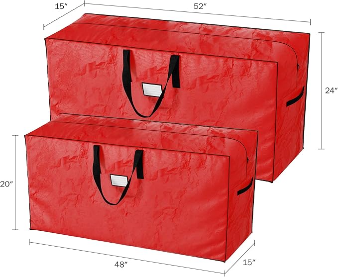 Christmas Tree Storage Bag-2 Pack-Fits 7.5 Ft Artificial Tree Each-Protect Holiday Decorations & Inflatables from Moisture & Damage by Elf Stor (Red)
