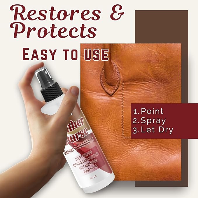 Riverside Essentials 8oz Leather Purse Cleaner & Conditioner – 3-in-1 Spray for Handbags, Designer Bags & Luxury Purses – Deodorizes, Cleans, Conditions & Restores Leather – Safe on Finishes