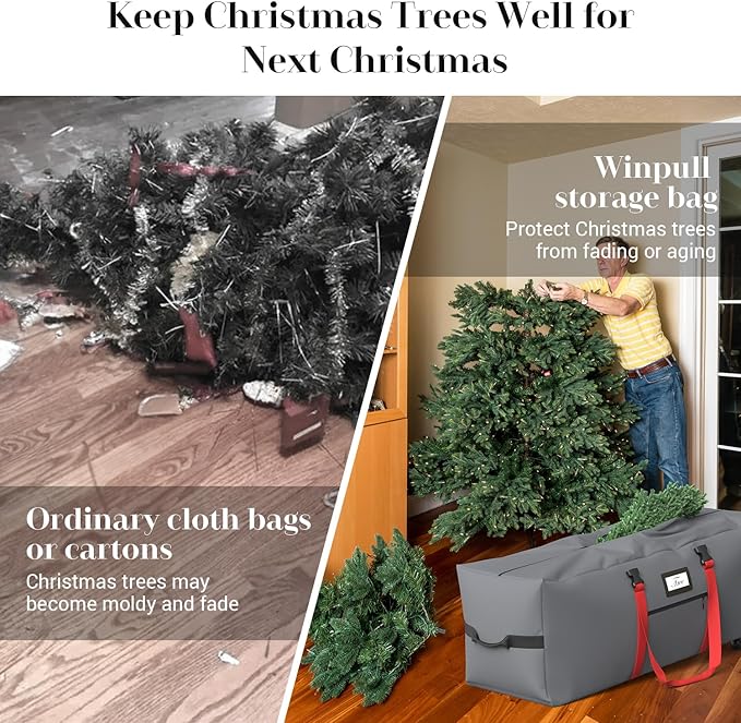Rolling Christmas Tree Storage Bag for 9 ft Artificial Tree, 600D Waterproof Oxford Fabric, Large Christmas Tree Bag with Dual Zipper, Wheels, Handles, Heavy Duty Xmas Storage Container - Gray