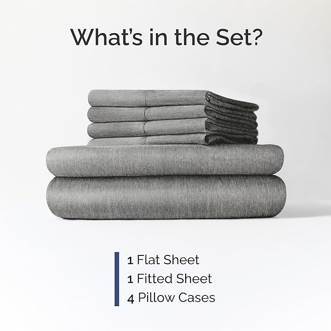 Queen 6 Piece Sheet Set - Comfy Breathable & Cooling - Soft Hotel Luxury Bedding Set with 8-16 Inch Deep Pockets - 1 Flat & 1 Fitted Sheet & 4 Pillowcases - Wrinkle Free & Easy Care - Heathered Grey