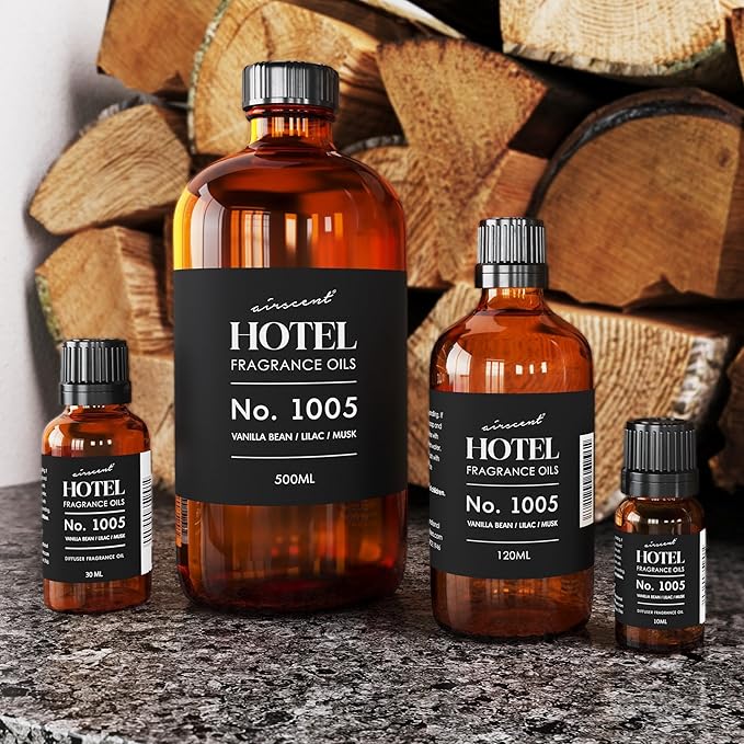 AirScent Hotel Diffuser Oil No. 1005 - Vanilla Bean Lilac Sandalwood - Hotel Scent Dupe - Premium Fragrance Oil for Ultrasonic and Waterless Diffusers and Crafting - 120 mL, 4 fl oz Glass Bottle