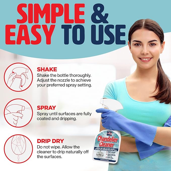 Durabasics 32oz Chandelier Cleaner Spray – Chandelier Cleaner Drip Dry No Wipe for Light Buildups – Streak-Free Glass Cleaner – Helps Loosen Dirt & Grime – Multi-Surface Use – Made in USA