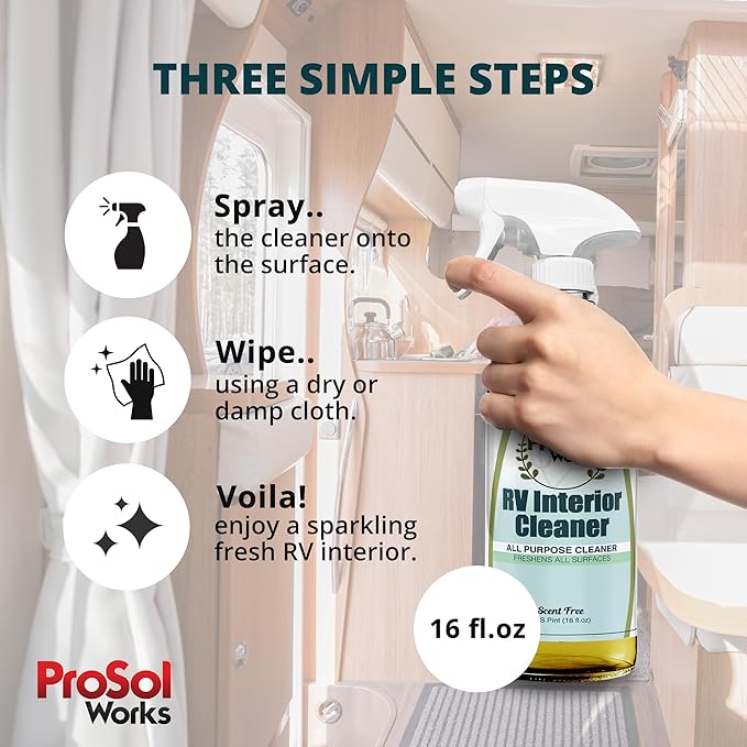 PROSOL WORKS RV Interior Cleaner 16 oz - Camper All Purpose Cleaner for RVs, Toilet, Countertops, Flooring, Upholstery, Fabric, Leather & More - Natural Clean - Safe on All Surfaces