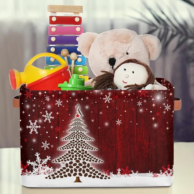Red Tree Coffee Beans Cube Storage Baskets,Foldable Storage Box Bin,Waterproof Open Shelves Basket Clothing Organizer Toy Basket Gifts Empty for Bedroom Home Decor