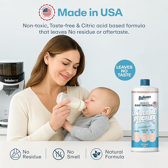 Sylvan Hills Descaler Compatible with Baby Brezza Machines | 32 Oz | 12 Month Supply | US Made | Free Cleaning Cloth | Descaling Solution Compatible with Baby Appliances | Cleans & Descales