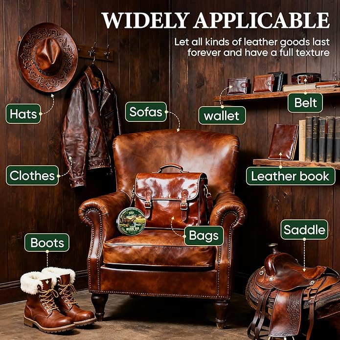 Awaydol 4-in-1 Mink Oil Leather Conditioner and Cleaner 3.52 oz - Premium Waterproof Formula for Leather Cowboy Boots,Shoes,Saddles & Bags with Horsehair Brush, Sponge & Microfiber Cloth
