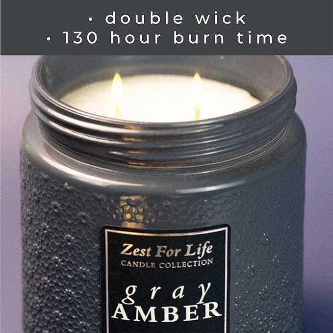 A Cheerful Giver - 28oz Large Scented Candle Jar with Lid- Zest for Life - 130 Hours of Burn Time, Gift for Women (Large, Gray Amber)