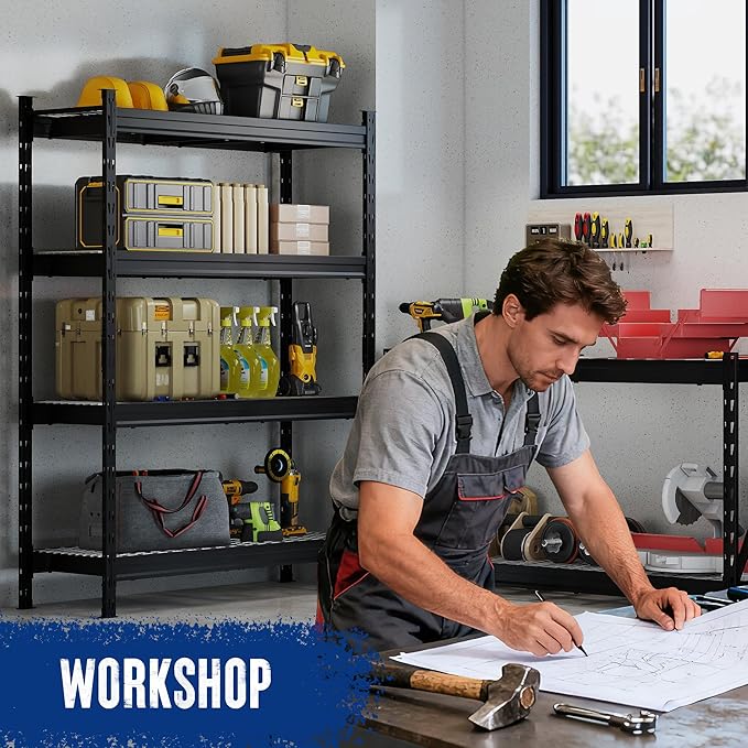WORKPRO 77" Extra-Width Garage Shelving Units, 6400LBS Heavy Duty Utility Shelves, 4 Tier Industrial Adjustable Metal Storage Rack for Warehouse Shop Basement Organizers, 77”W x 24”D x 72”H