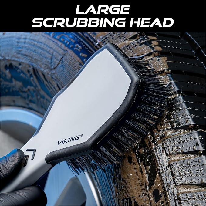 VIKING Tire Brush and Wheel Brush for Cleaning Car, Tires, Car Wash, Grey, 10.3 x 3.3 x 2.3 inch