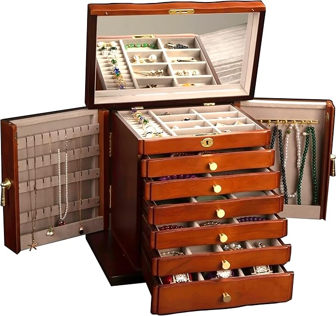 Wooden Jewelry Box,jewelry boxes for women large,jewlrey box&organizers with necklace hanger,jewerly organizer,9-layer large capacity jewelry storage box for jewelry