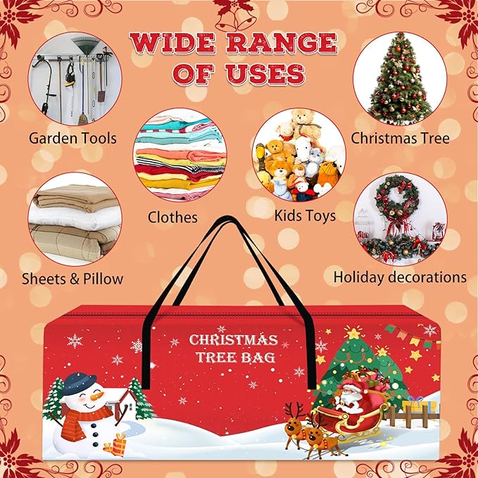 Christmas Tree Storage Bag 7.5 Ft Large Christmas Tree Bag with Reinforced Handles & Dual Zippers Wide Opening, Heavy Duty Oxford Fabric Xmas Ornament Storage Box Protects From Moisture, Dust (Red)