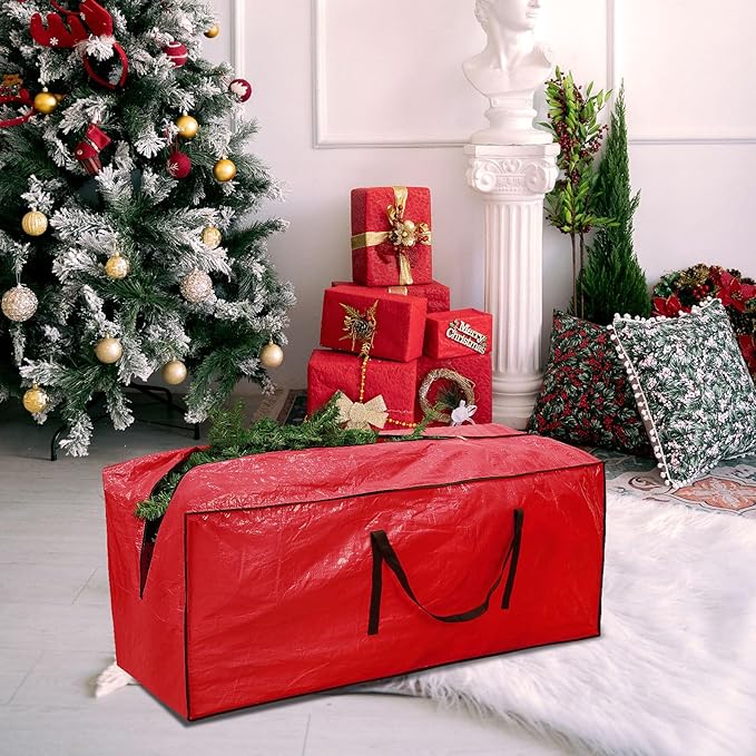 Christmas Tree Storage Bag 7.5 ft, Fits Up to 7 Foot Artificial Trees, Plastic Water Resist Xmas Tree Bag, Reinforced Handles & Zippered & Durable, Holiday Decoration Storage Bags, Red