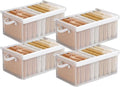 4PCS Foldable Storage Box with Lid - Extra Large FabricCloset Organizer for Clothes, 18.5x11x7.9 Inch Canvas Bin,Collapsible Design for Bedroom, Shelf, Closet, Underbed (Clear)