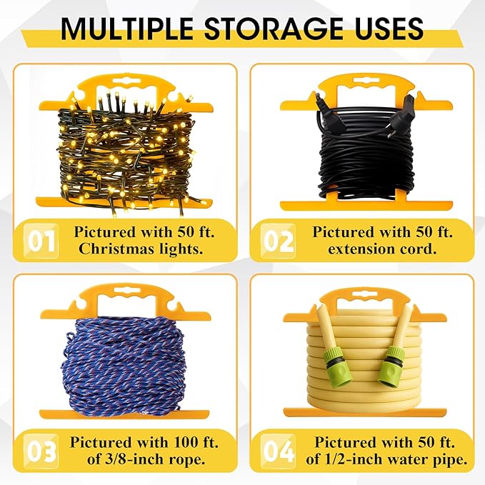 Ripeng 6 Pcs ABS Heavy Duty Extension Cord Storage Reel, Portable Christmas Light Storage Cord Organizer, Portable Hose Organizer Wrap-holds 100 Feet, H-shape Reel (Yellow)