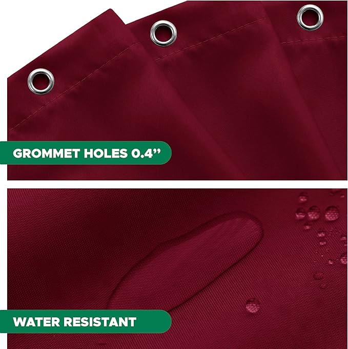 Biscaynebay Quality Fabric Shower Curtain Liners 72 Inch by 72 Inch, Burgundy Water Resistant Bathroom Curtains Rust Resistant Grommets & Weighted Bottom Hem Machine Washable