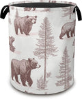 Large Laundry Basket,Retro Bear Collapsible Laundry Baskets,Forest Printed Waterproof Oxford Hamper with Handles for Bathroom Bedroom Nursery Home Storage 16"x20"