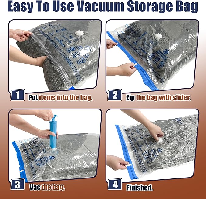 HIBAG Vacuum Storage Bags, 12 Jumbo Vacuum Seal Bags for Clothing, Space Bags for Clothes, Comforters, Blankets, Bedding (12J)
