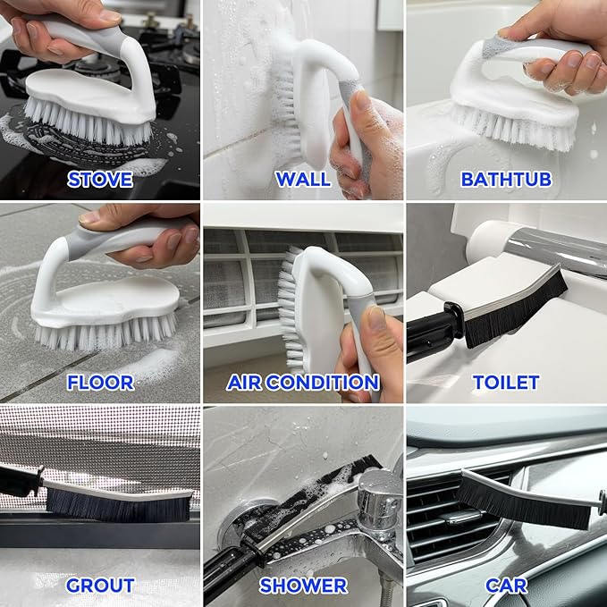 Scrub Brush - 6 Pack, Scrub Brushes for Cleaning, Heavy-Duty Scrub Brush, Stiff Bristles Cleaning Brush, for Kitchen, Bathtub, Floor and Wall Surfaces, Grey