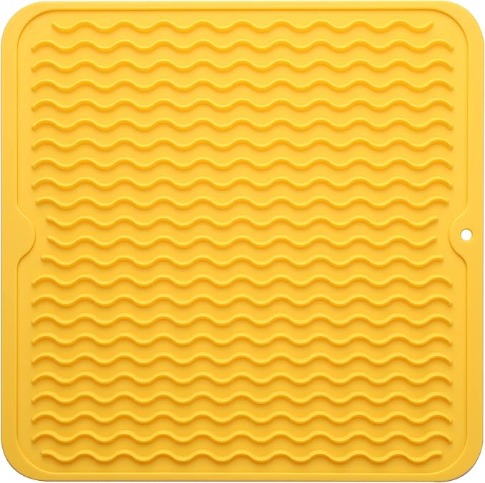 MicoYang Silicone Dish Drying Mat for Multiple Usage,Easy clean,Eco-friendly,Heat-resistant Silicone Mat for Kitchen Counter or Sink,Refrigerator or Drawer liner Yellow M 12 inches x 12 inches