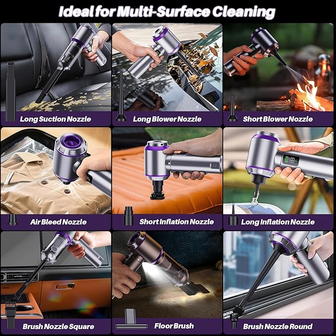 Olubfdh Car Vacuum Cleaner Portable, 22000PA High Power Handheld Vacuum Cordless with Brushless Motor & LED Light, Small Vacuum for Car, Home, Pet, Office