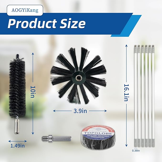 AOGYikang 21FT Chimney Brush Kit, Multi-Purpose Dryer Vent Cleaning Brush Kit with 4" Brush Head, Professional Lint Cleaning Accessories for Chimneys, Ducts, Dryers, Crevices