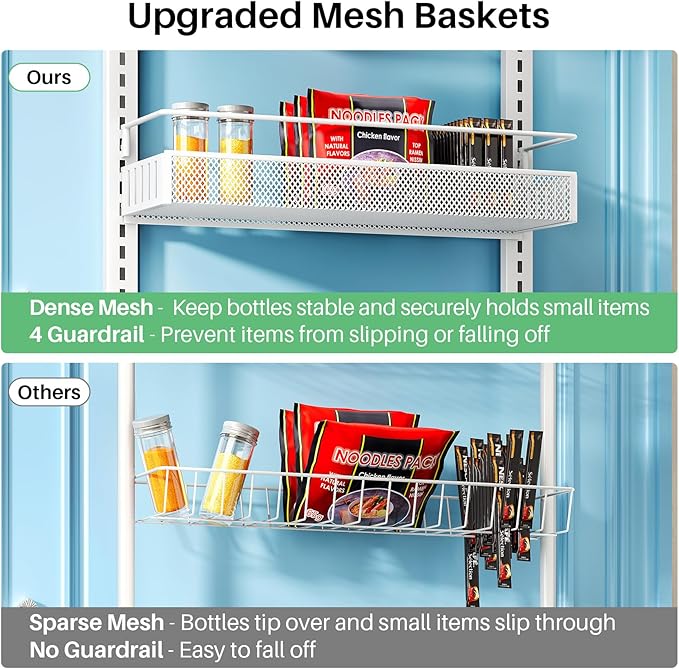 SNTD Over the Door Pantry Organizer - 8 Tier Adjustable Pantry Door Spice Organizer, Large Capacity Hanging Door Spice Rack for Kitchen Pantry Organizers and Storage (White, 17" W x 6" D x 69" H)