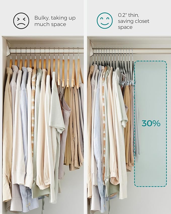 SONGMICS 30 Pack Pants Hangers, 16.7 Inches Long Velvet Trousers Hangers with Adjustable Clips, Heavy-Duty, Non-Slip, Space-Saving for Pants, Skirts, Coats, Dresses, Tank Tops, Gray UCRF12V30