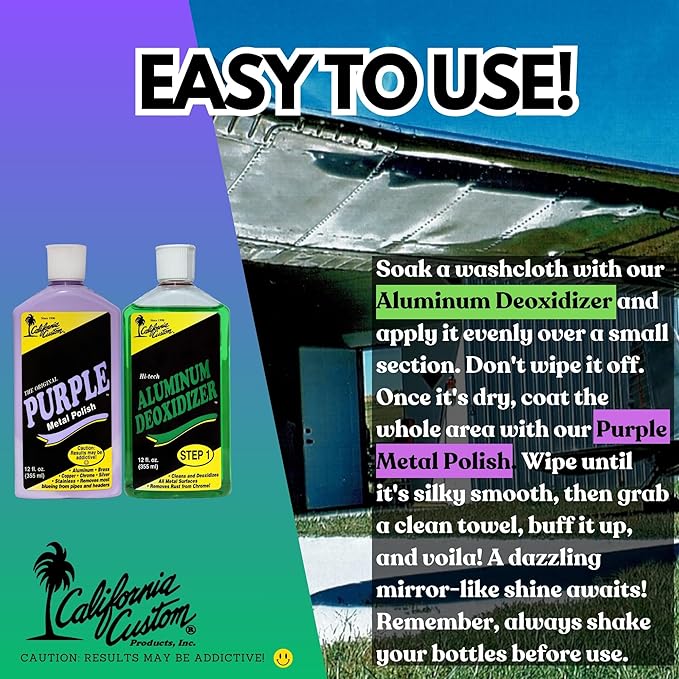 CALIFORNIA CUSTOM Products – Aluminum Deoxidizer Cleans & Deoxidizes Metal Surfaces, Removes Rust, Great for Aluminum, Brass, Copper, Chrome, Silver, Stainless & Gold, 12oz