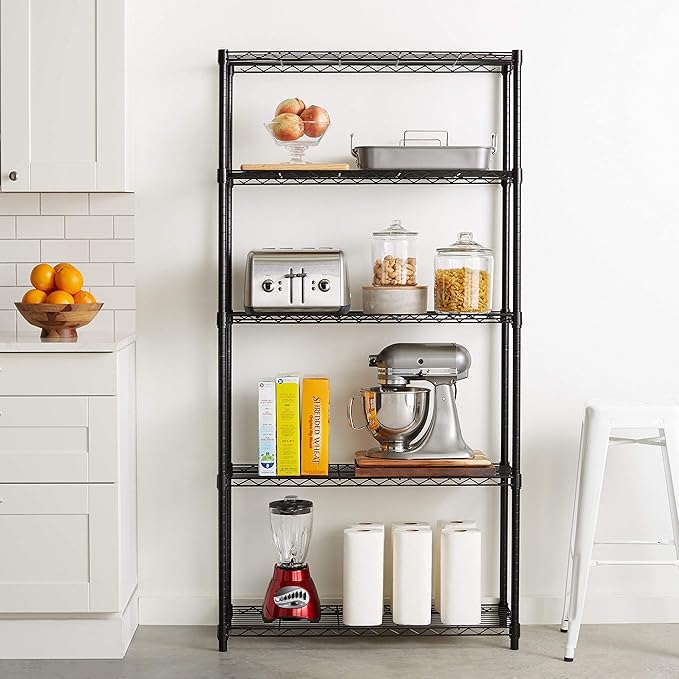 Amazon Basics 5-Shelf Steel Wire Rack Storage, 36" L x 14" W x 72" H, Black | Heavy Duty, Adjustable, for Kitchen, Garage, Shelving Organizer