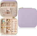 Genuine Leather Travel Jewelry Case Organizer with Mirror for Women, Small Jewelry Box Portable Mini Jewelry Case for Earring, Ring, Necklace, Bracelet(Lilac)