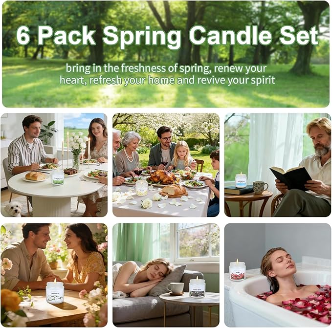 6 Pack Spring Candles for Home Scented, Scented Candles for Women Men, 21oz Natural Soy Wax Candle, Aromatherapy Candle Gifts Set for Birthday, Valentines Day, Anniversary